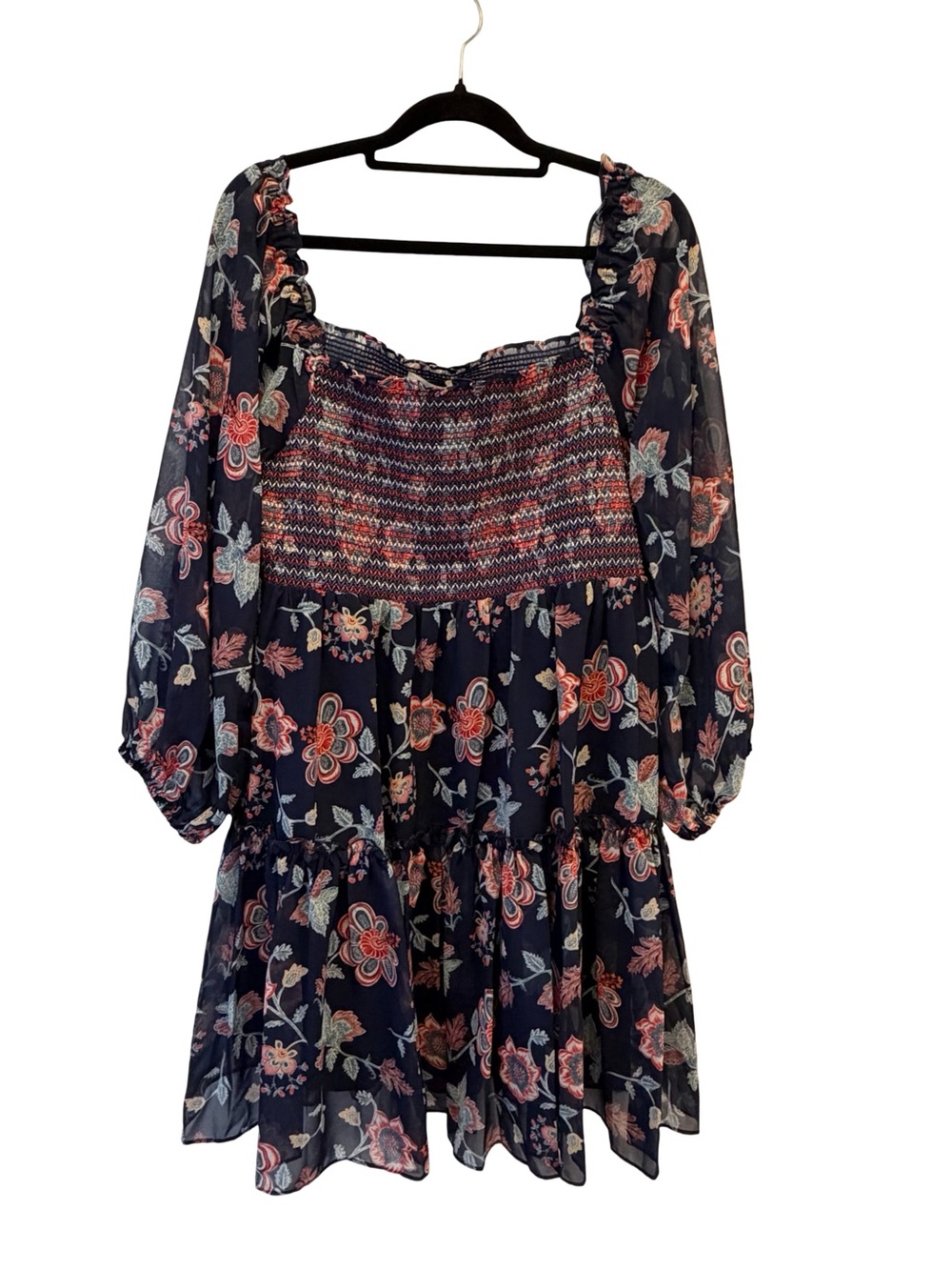 Sachin + Babi NWT Navy Floral Smocked Mini Dress Size Large L Lightweight Flowy - Picture 2 of 10